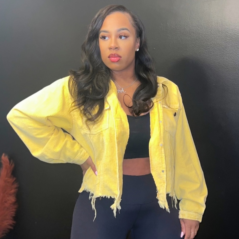 Yellow Crop Corduroy Jacket